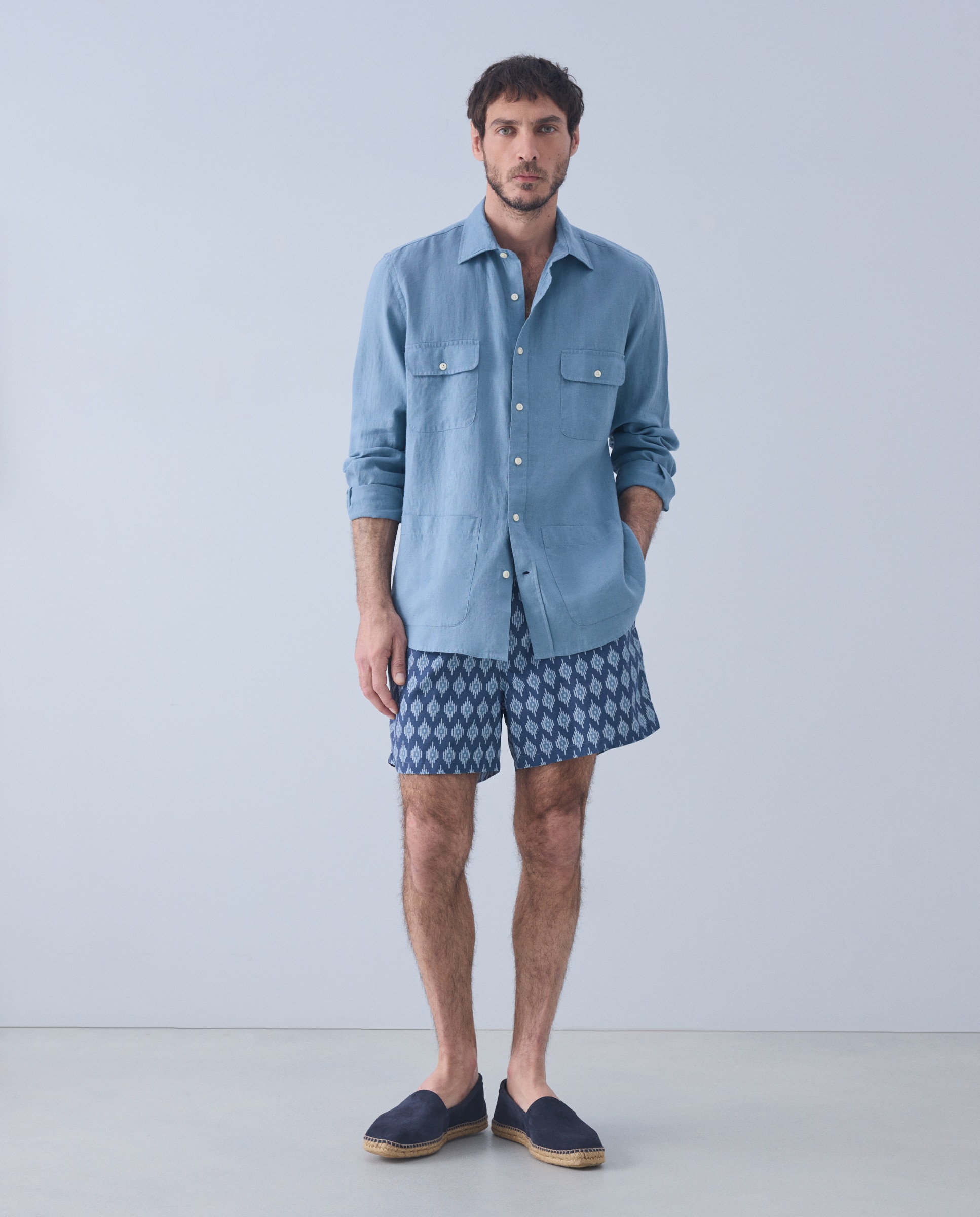 Camisa Guayabera de Linho Beachwear Azul-2