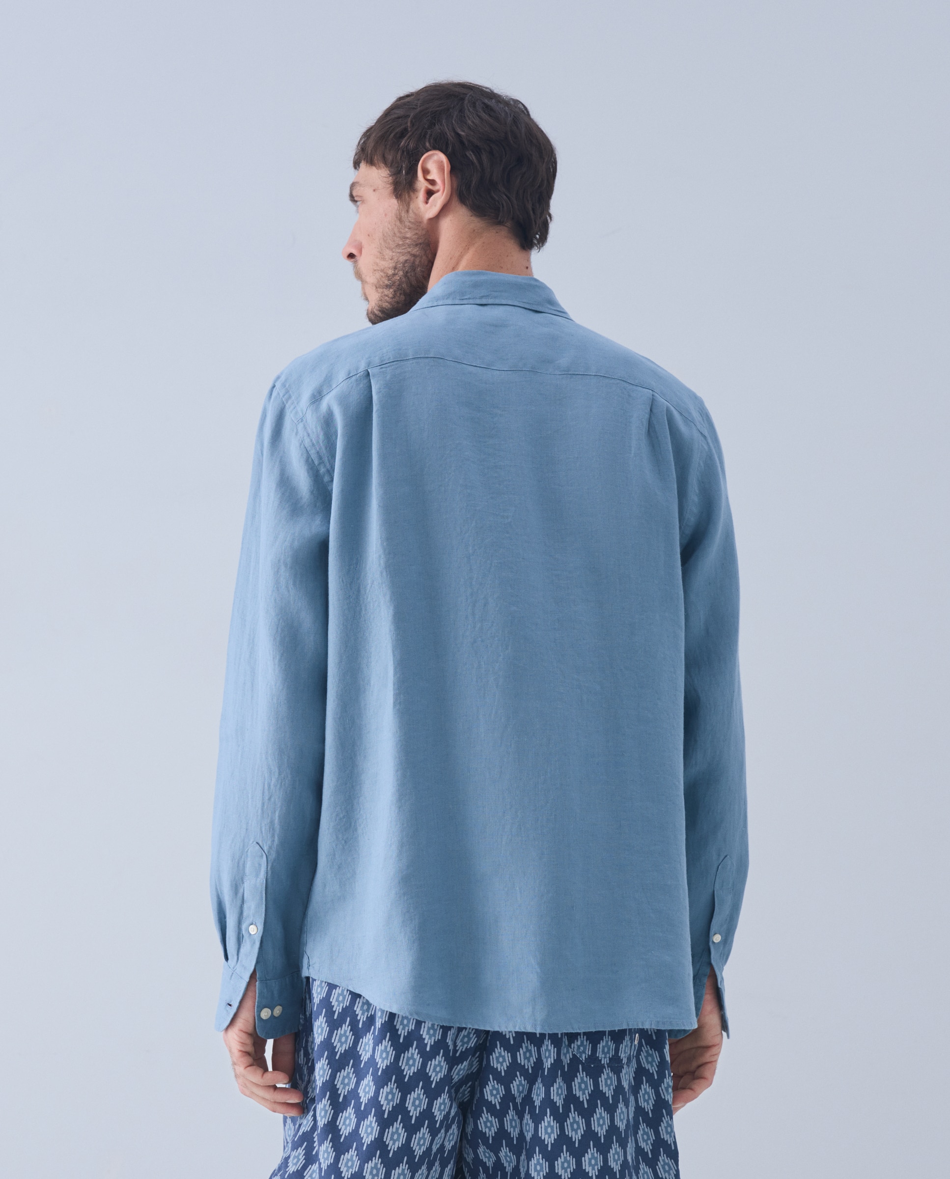 Camisa Guayabera de Linho Beachwear Azul-3