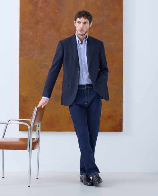 Blazer Ajustado Para Hombre - Poliéster Elástico, Cuello En V, Ideal Para Eventos Formales E Informales, Talla L Azul