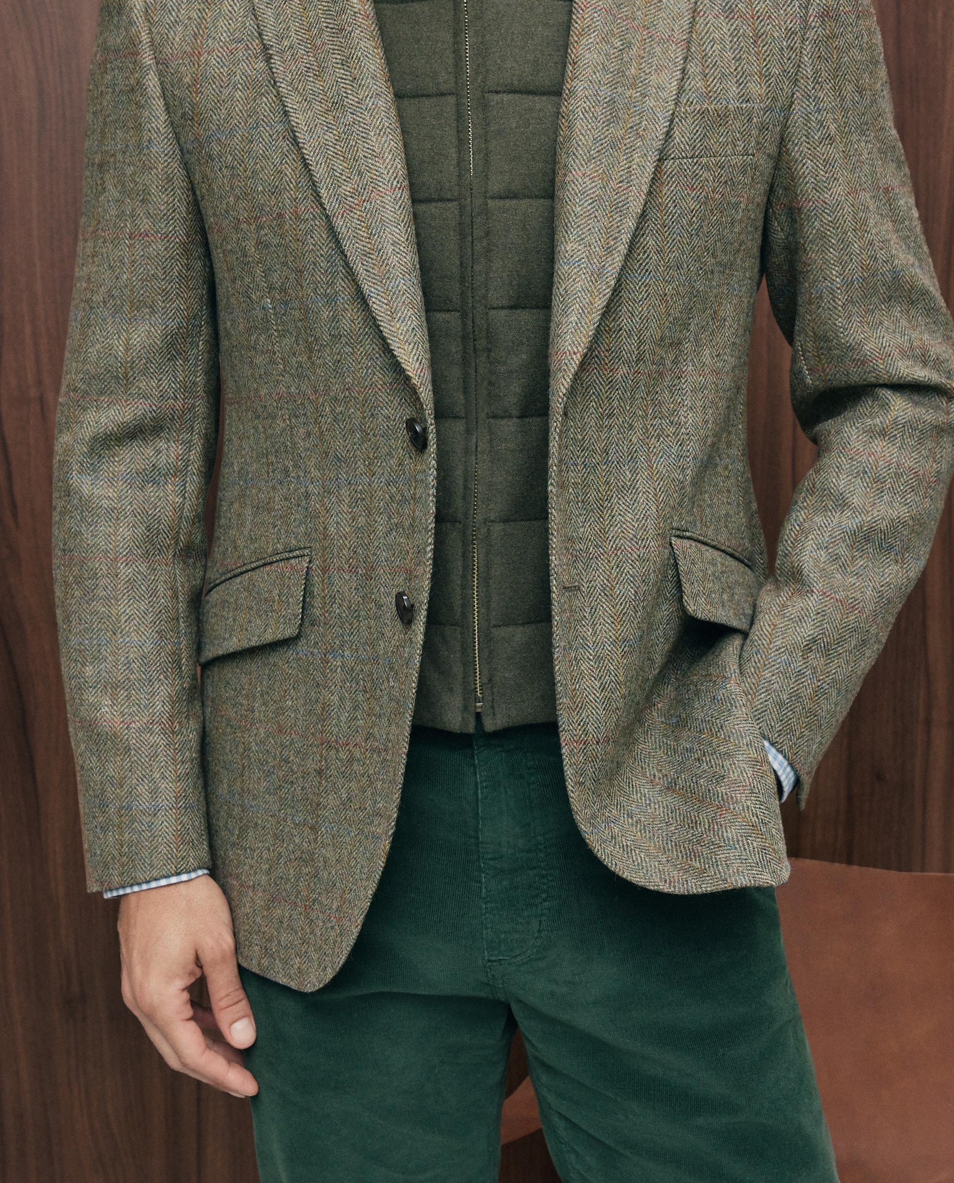 Imagen 4 de Chaqueta regular fit pechera desmontable espiga 100% lana hombre - Emidio Tucci - Verde Verde