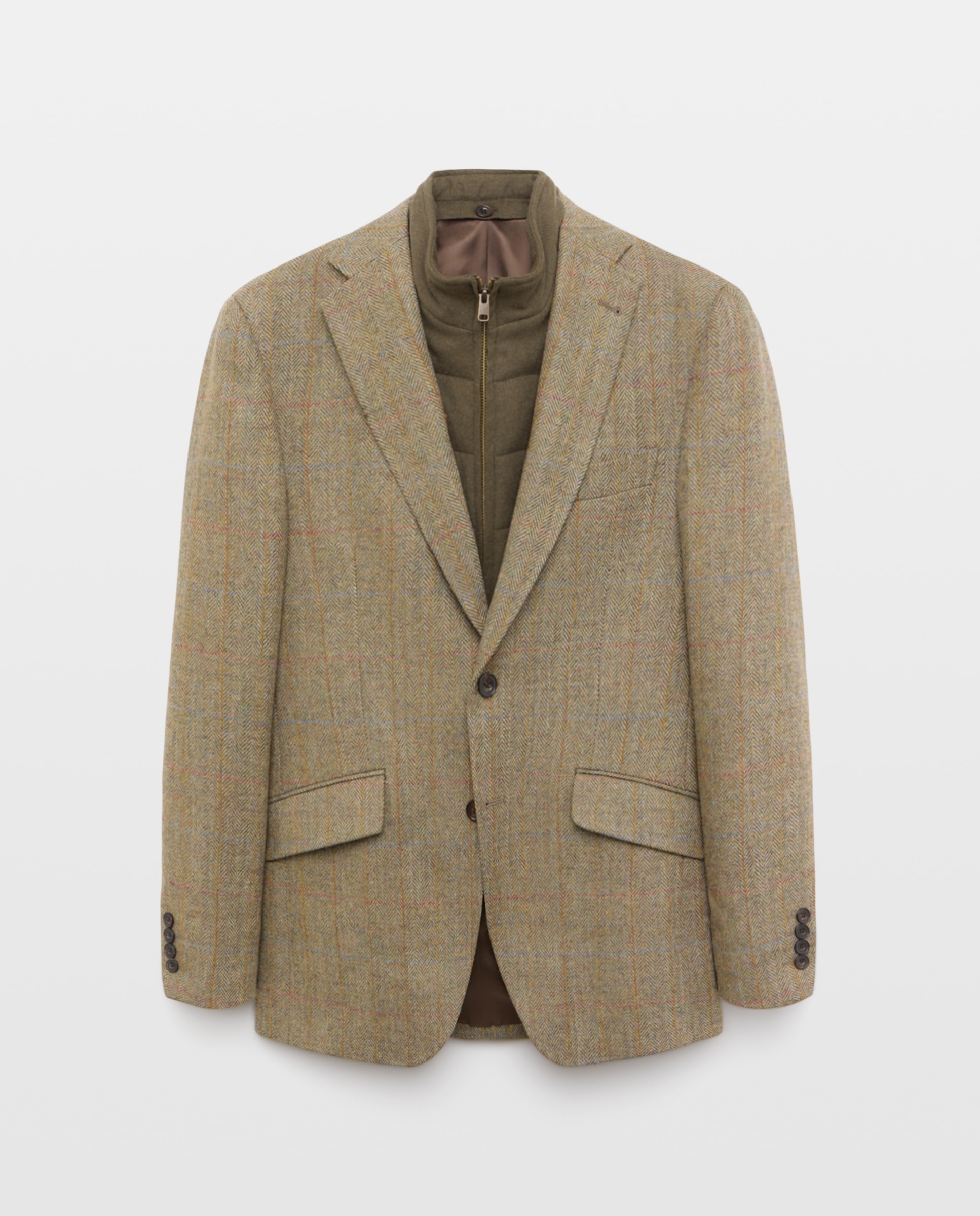 Imagen 6 de Chaqueta regular fit pechera desmontable espiga 100% lana hombre - Emidio Tucci - Verde Verde