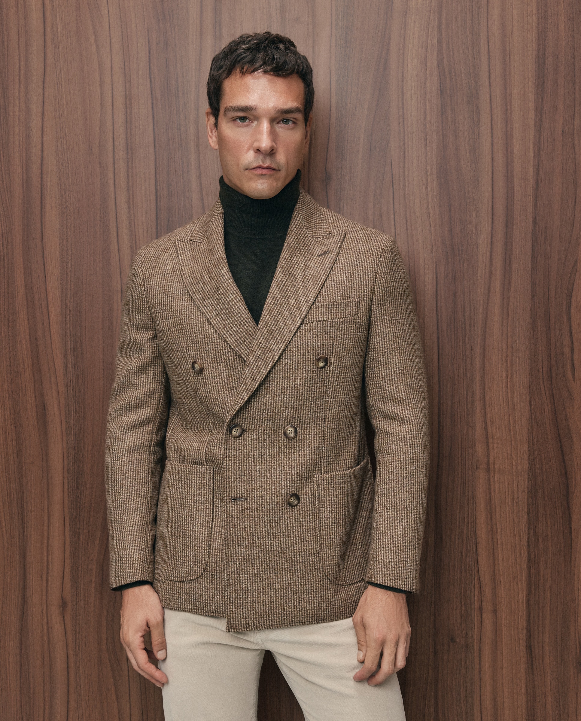 Chaqueta regular fit cruzada 100% lana shetland hombre - Emidio Tucci - Camel Camel-1