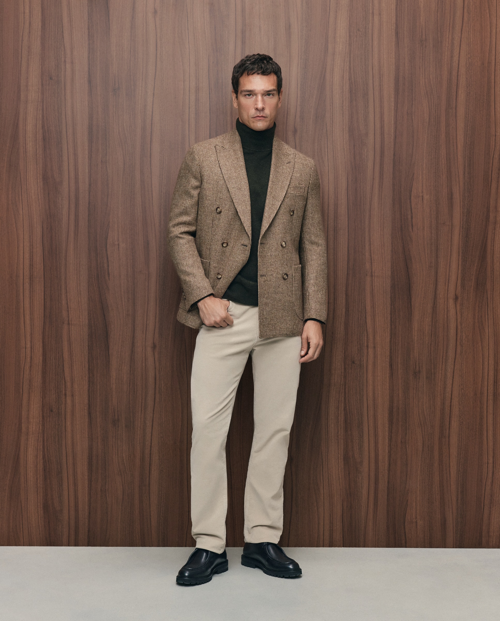 Chaqueta regular fit cruzada 100% lana shetland hombre - Emidio Tucci - Camel Camel-2