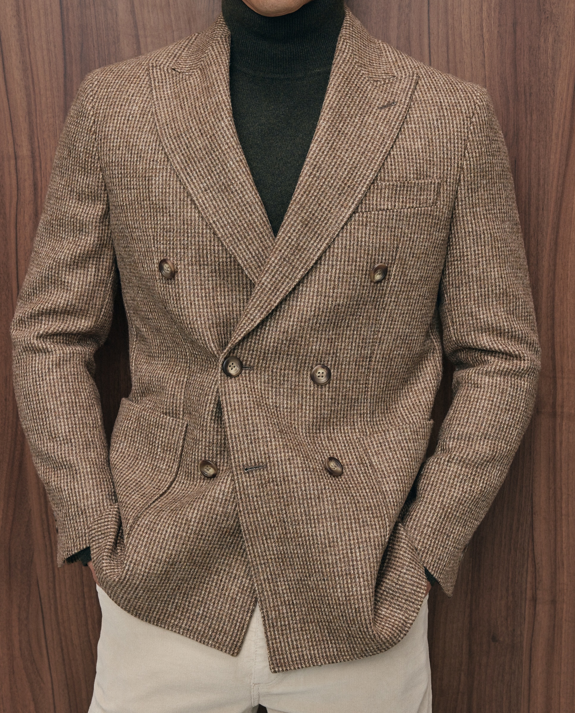 Chaqueta regular fit cruzada 100% lana shetland hombre - Emidio Tucci - Camel Camel-4