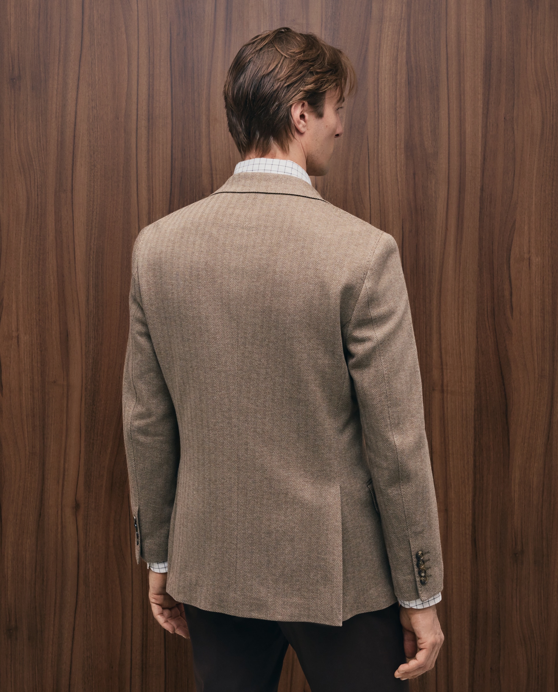 Casaco Desportivo de Malha com Padrão Espinha de Peixe Slim Fit Camel-3
