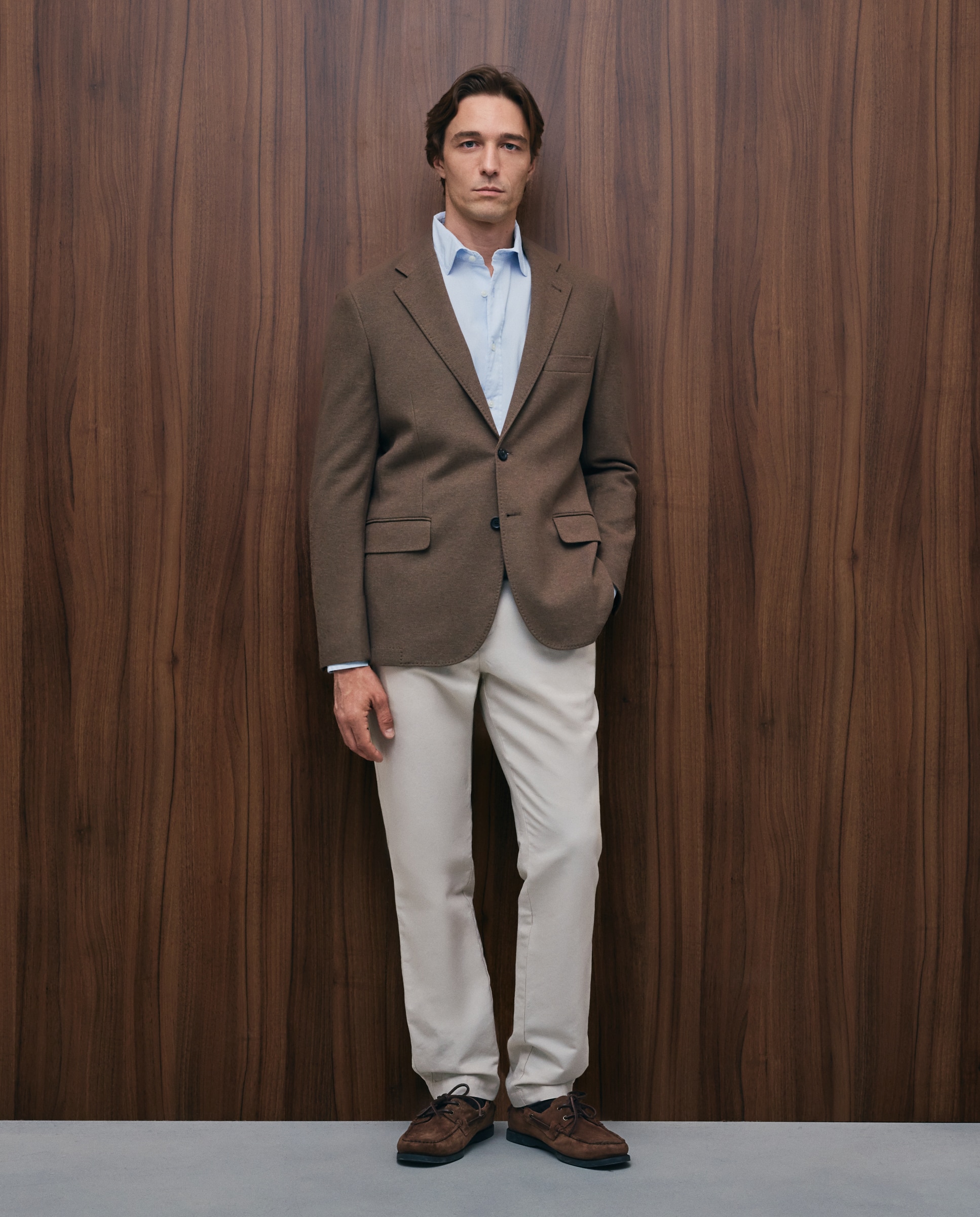 Casaco de Malha Piqué Desportivo Slim Fit Taupe-2