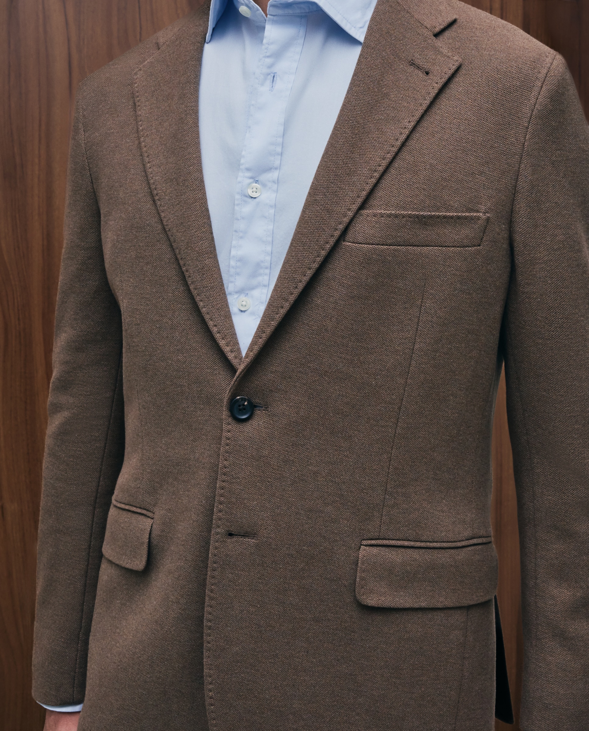 Casaco de Malha Piqué Desportivo Slim Fit Taupe-3