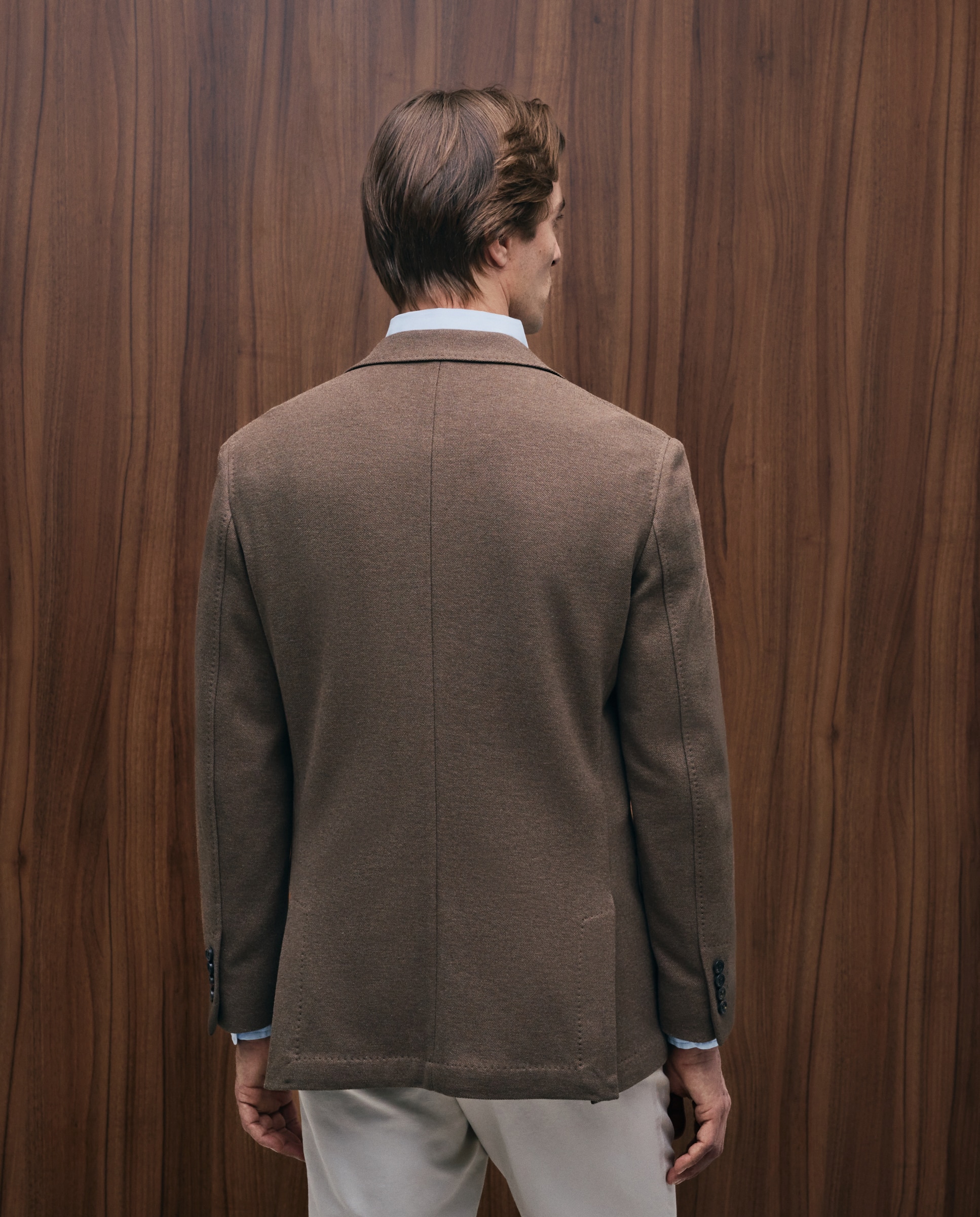 Casaco de Malha Piqué Desportivo Slim Fit Taupe-4