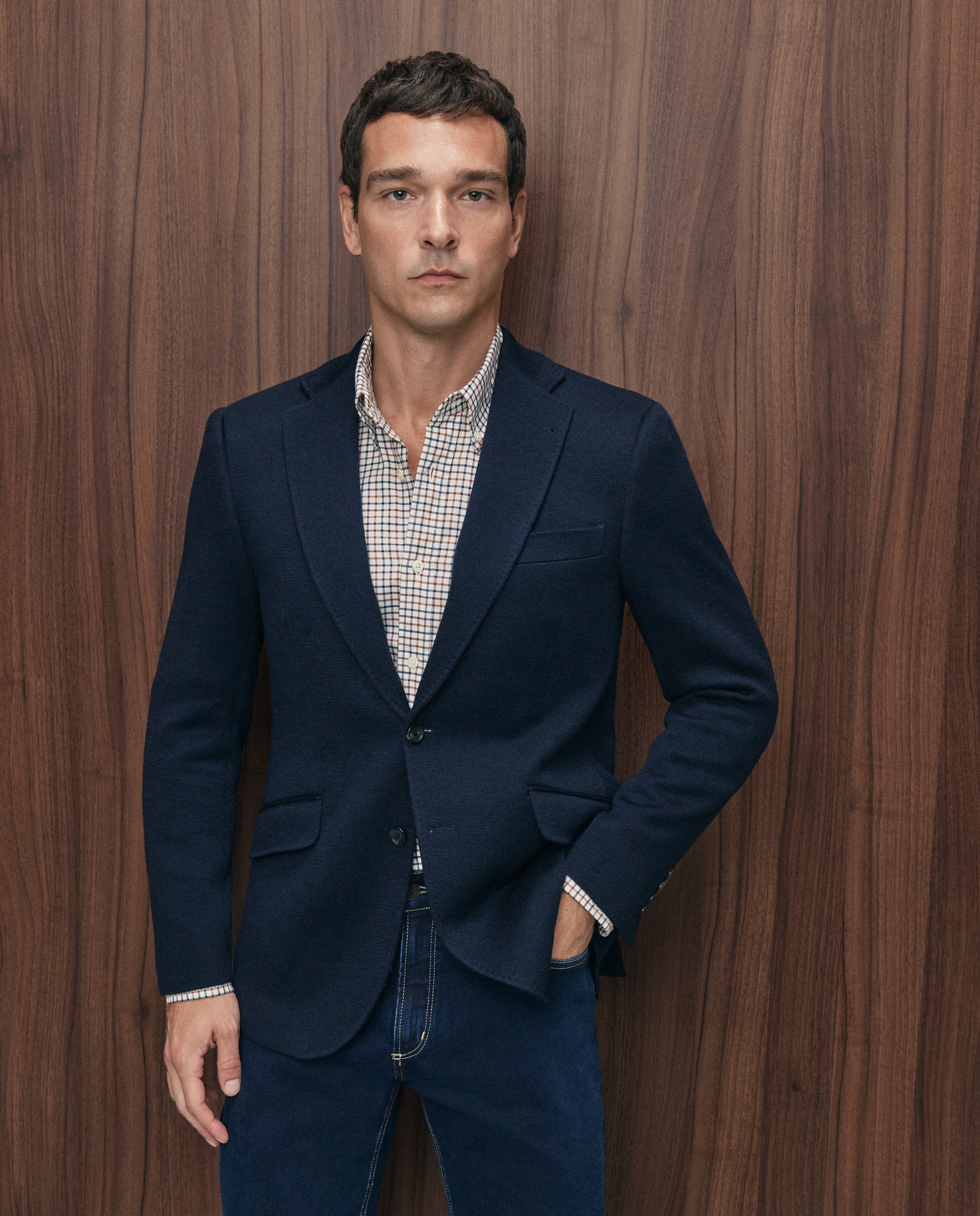 Imagen 3 de Chaqueta regular fit pechera punto lana algodón hombre - Emidio Tucci - Marrón Marrón
