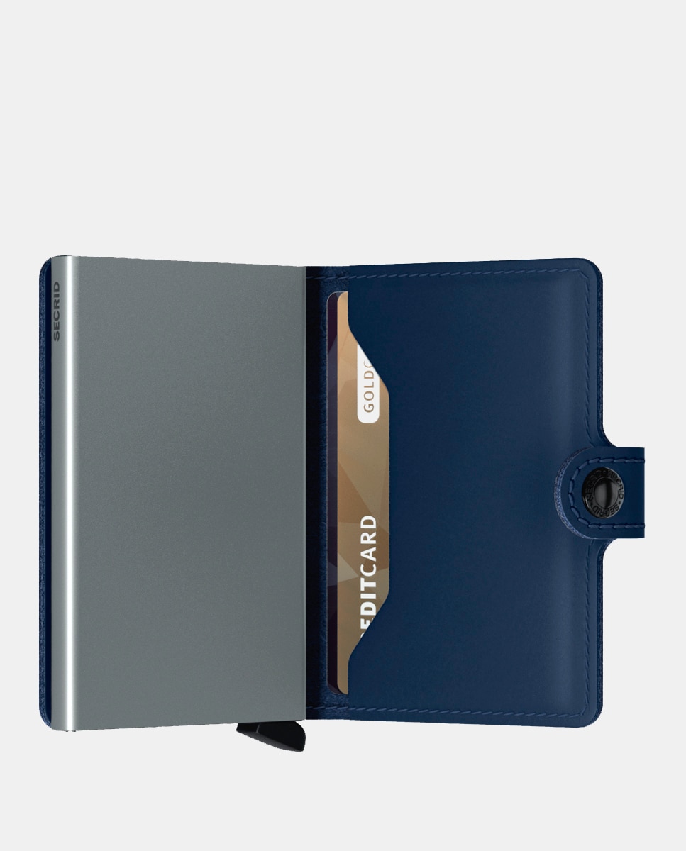 Carteira mini anti roubo em pele azul-marinho com porta-cartões adicional Azul-marinho-2