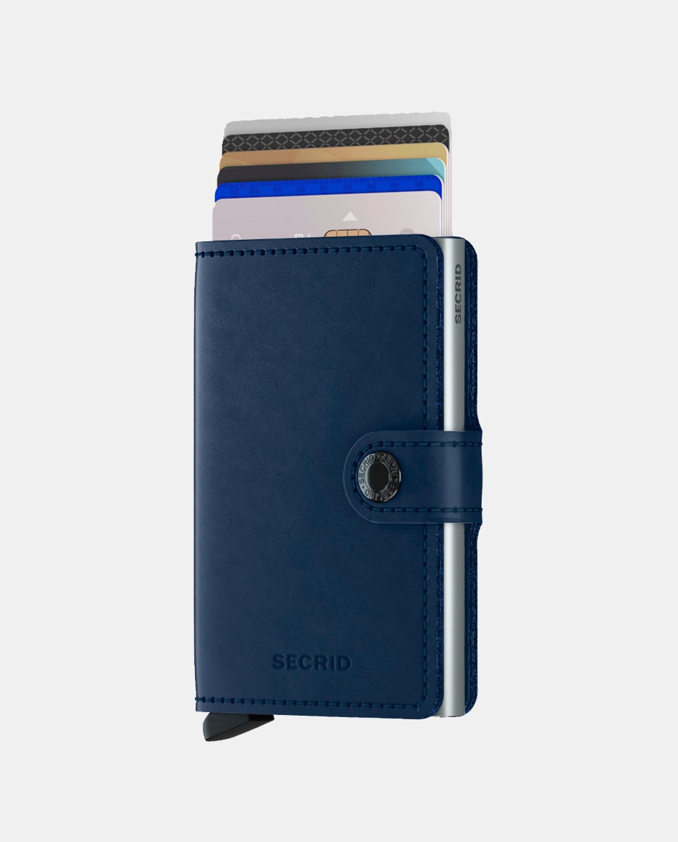 Carteira mini anti roubo em pele azul-marinho com porta-cartões adicional Azul-marinho-5