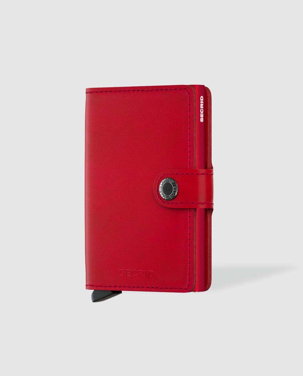 Porta-Cartões Rígido em Pele e Alumínio - Vermelho Vermelho-1