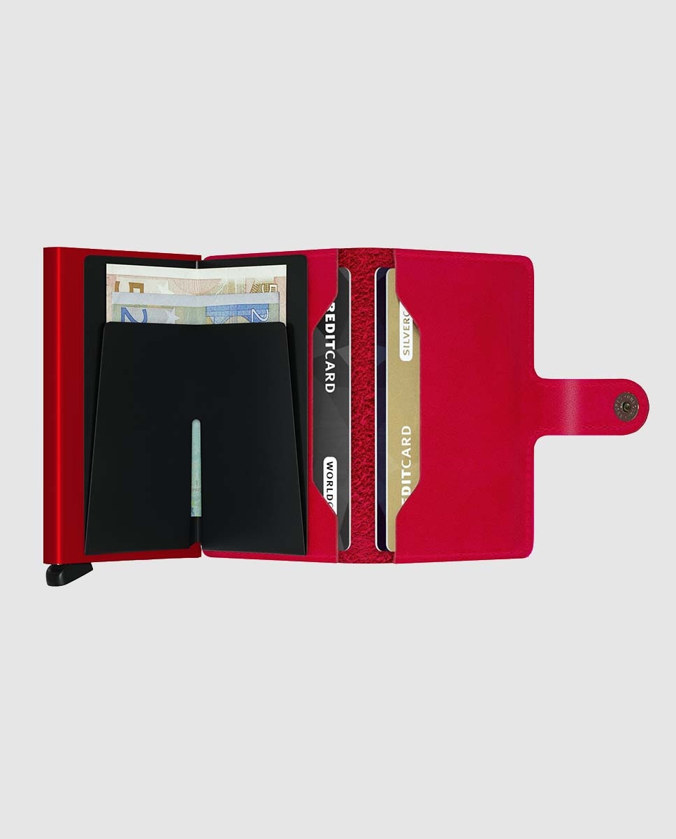 Porta-Cartões Rígido em Pele e Alumínio - Vermelho Vermelho-2