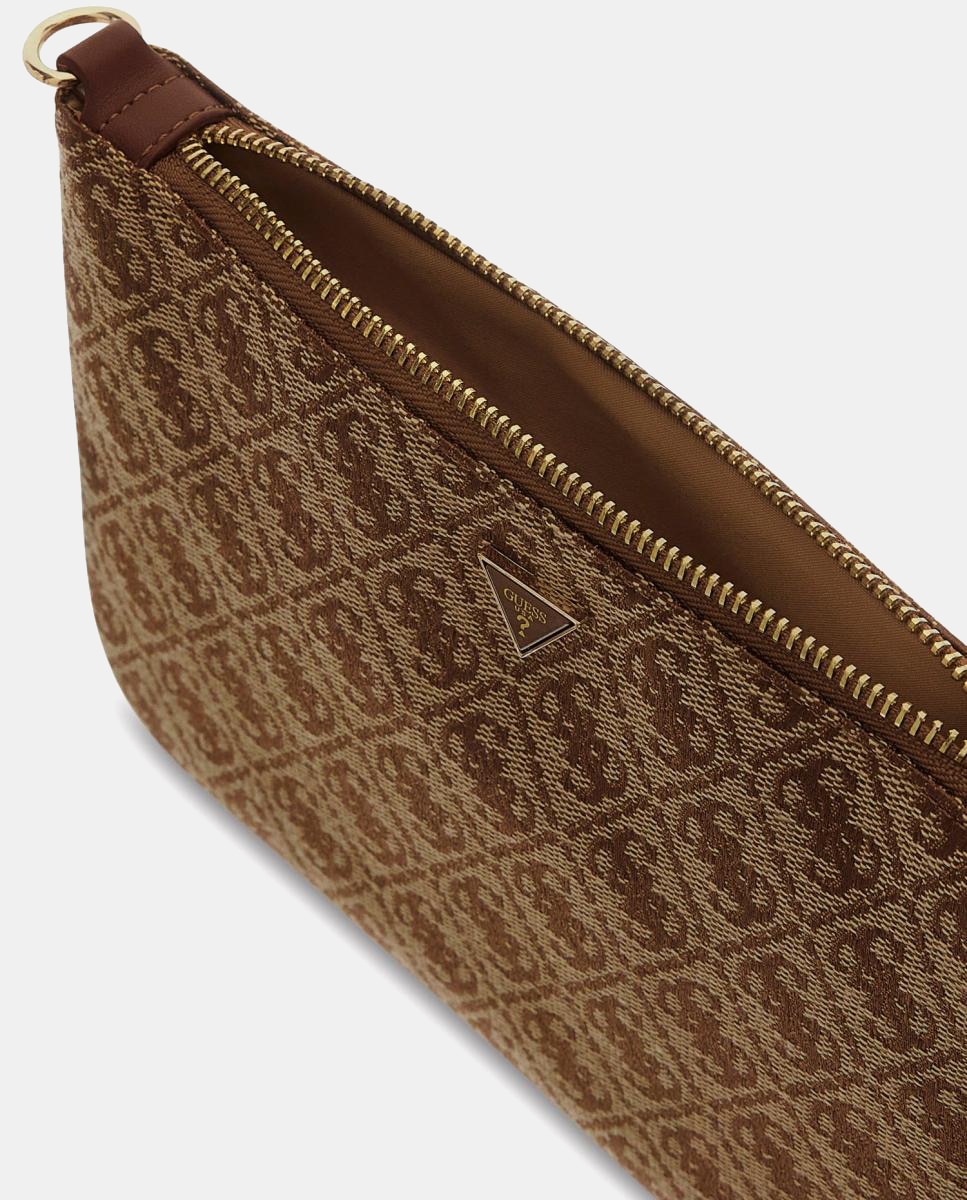Mala Pouch Plana com Logótipo de Monograma Bege-3