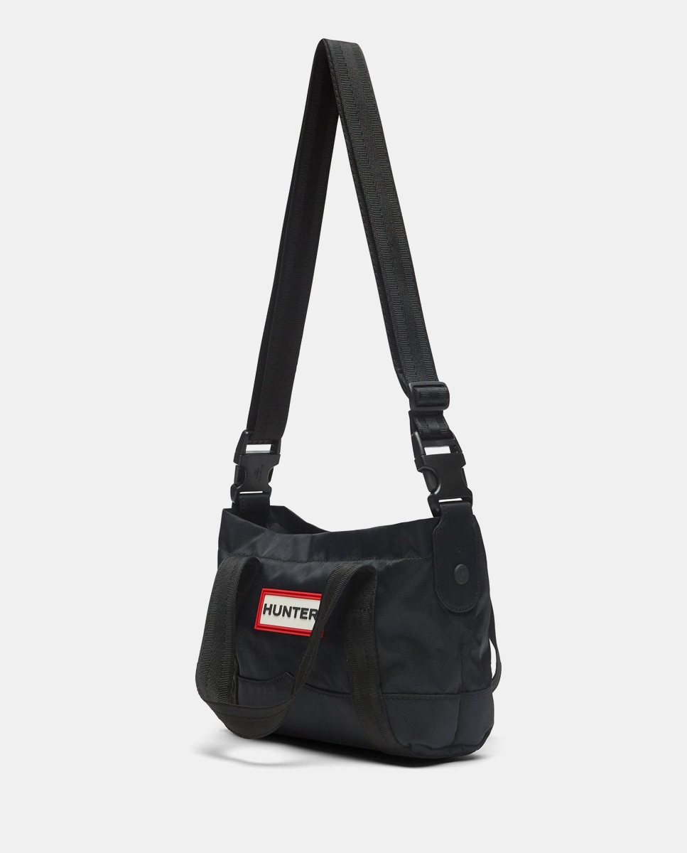 Mala tote pequena unissexo de nylon preta com várias asas Preto-2