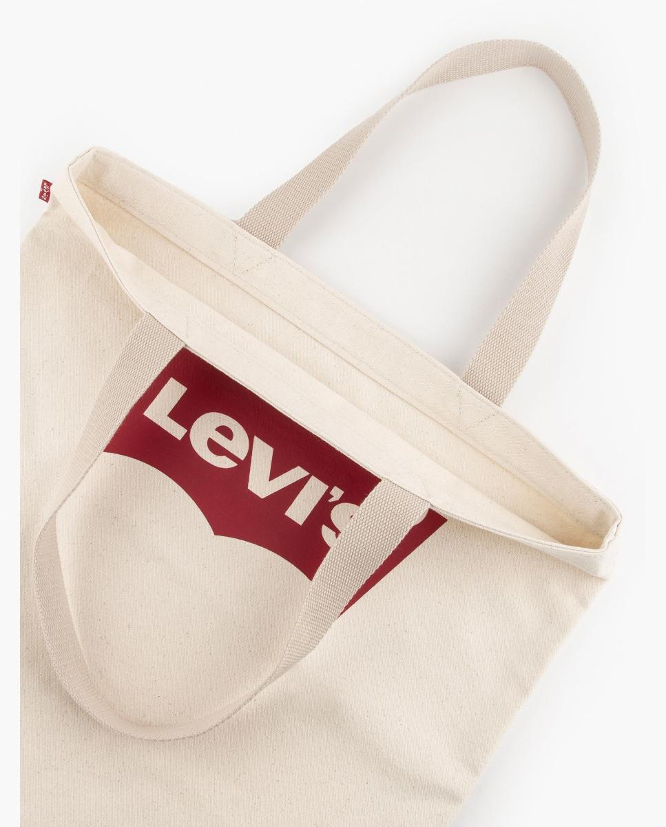 Mala Tote de algodão branca com pormenor da marca Branco-3