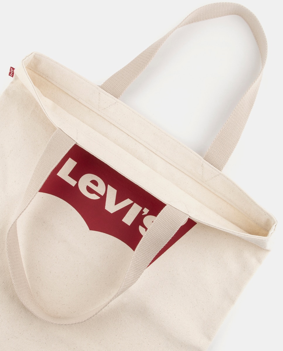 Mala Tote de algodão branca com pormenor da marca Branco-4