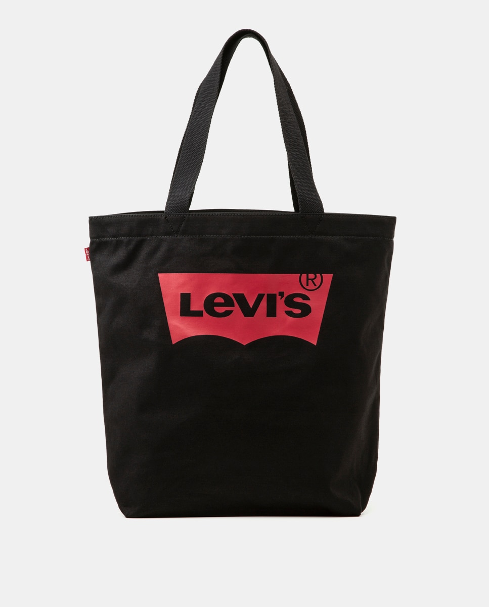 Mala Tote de algodão branca com pormenor da marca Preto-1