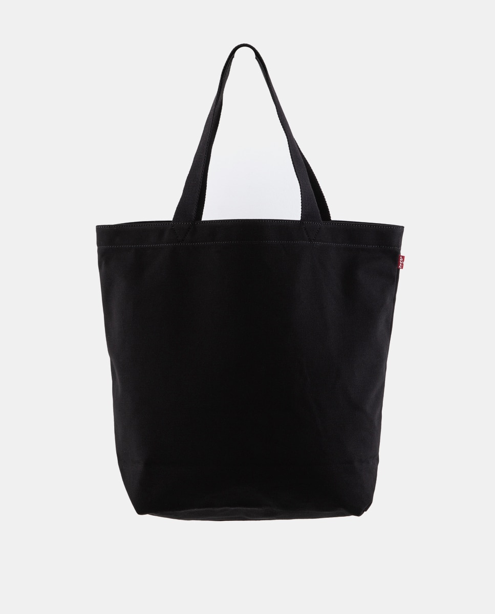 Mala Tote de algodão branca com pormenor da marca Preto-3