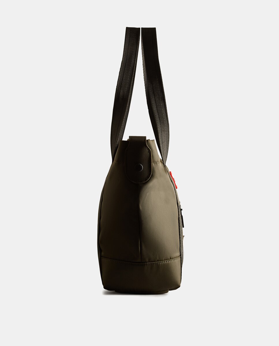 Mala Tipo Tote Média com Fecho de Correr e em Nylon - Verde Militar Verde-militar-2