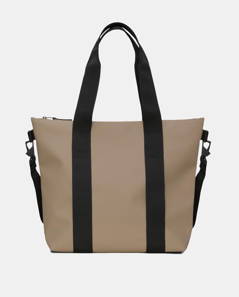 Mala Tipo Tote Mini Resistente à Água com Alça de Tiracolo Amovível - Preto Bege-1