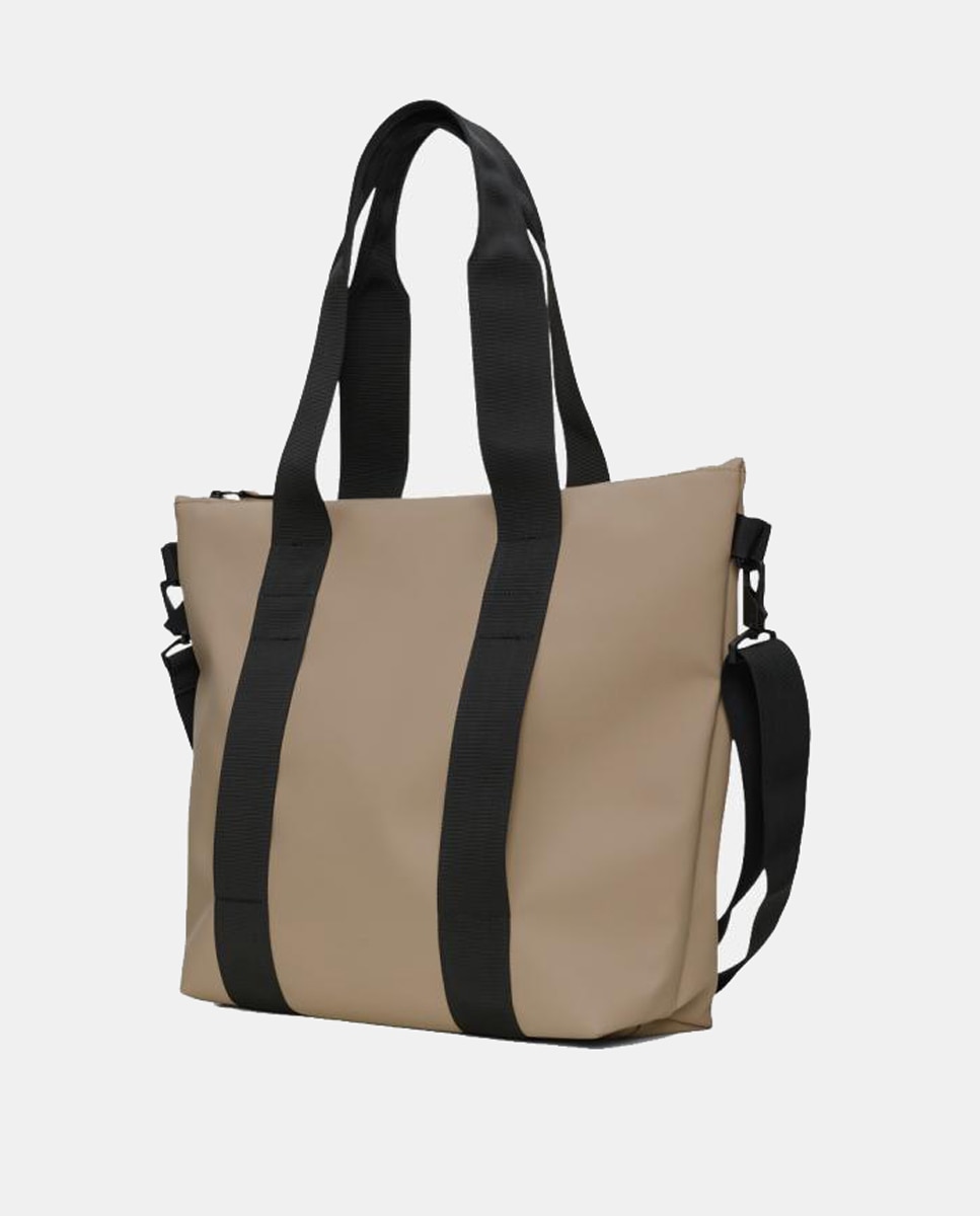Mala Tipo Tote Mini Resistente à Água com Alça de Tiracolo Amovível - Preto Bege-2