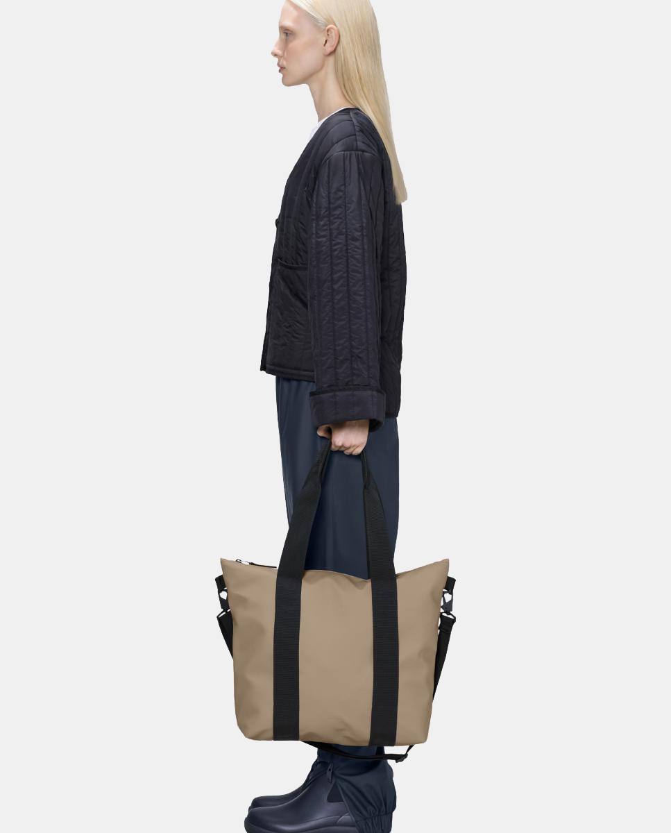 Mala Tipo Tote Mini Resistente à Água com Alça de Tiracolo Amovível - Preto Bege-3