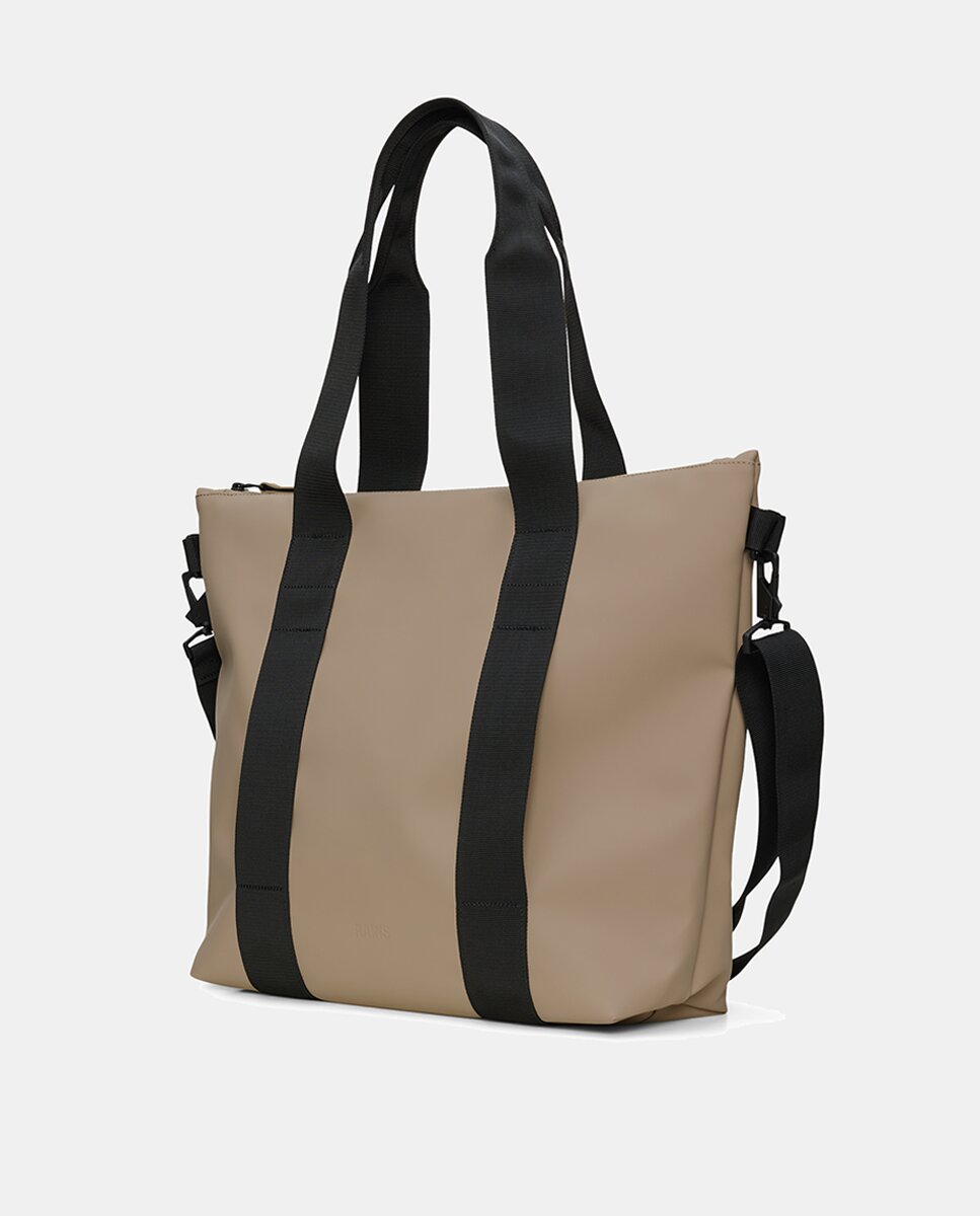 Mala Tipo Tote Mini Resistente à Água com Alça de Tiracolo Amovível - Preto Bege-4