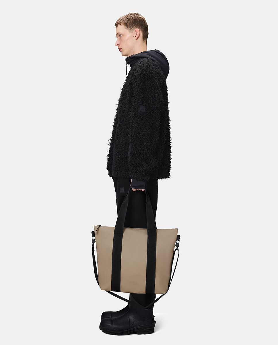 Mala Tipo Tote Mini Resistente à Água com Alça de Tiracolo Amovível - Preto Bege-5