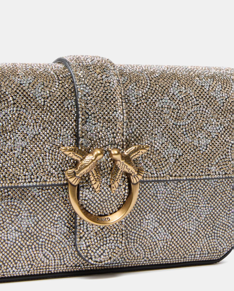 Mala Love One Slouchy Monogram Pequena com Brilho Ouro-3