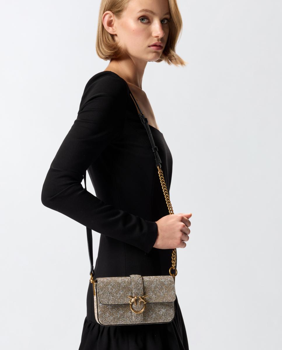 Mala Love One Slouchy Monogram Pequena com Brilho Ouro-5