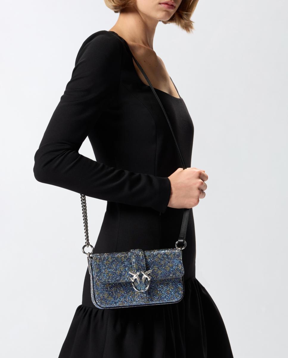 Mala Love One Slouchy Monogram Pequena com Brilho Prata-2