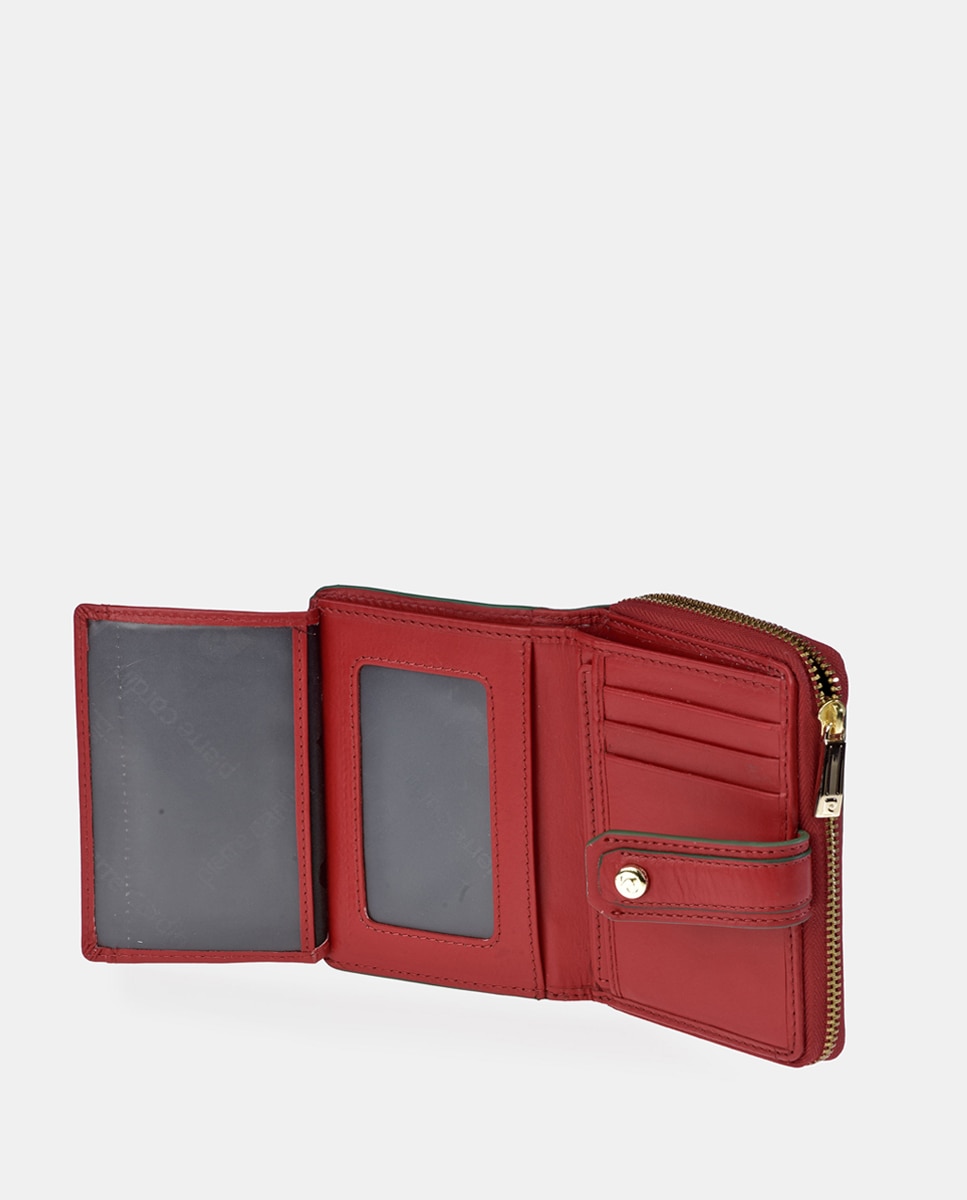 Porta-Moedas em Pele com Secção para Notas - Preto Vermelho-2