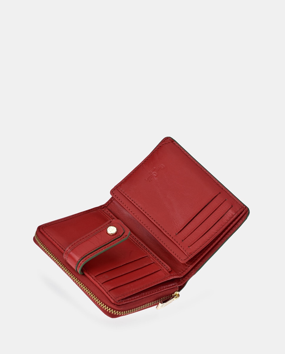 Porta-Moedas em Pele com Secção para Notas - Preto Vermelho-3