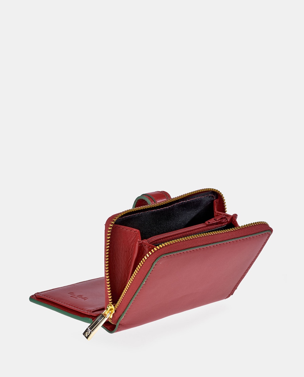 Porta-Moedas em Pele com Secção para Notas - Preto Vermelho-4