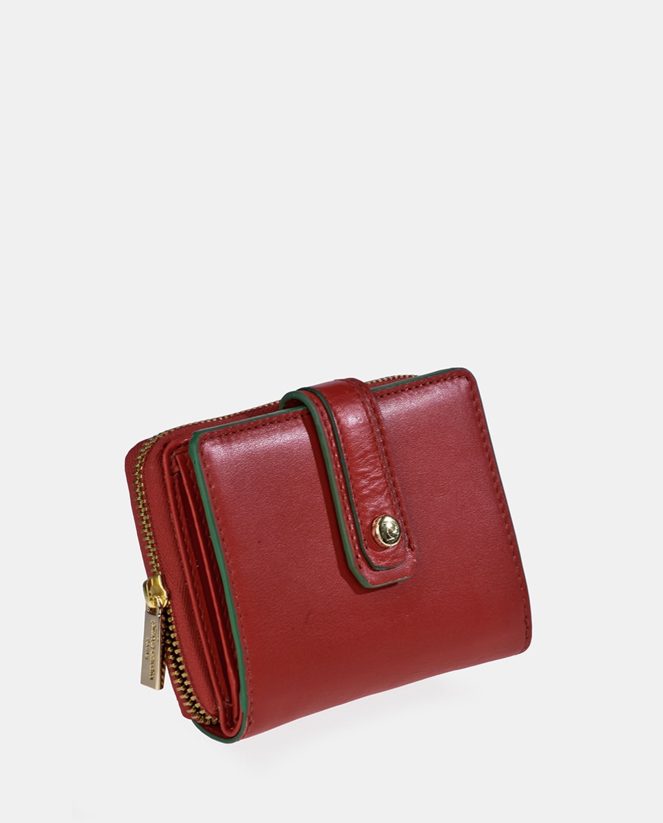 Porta-Moedas em Pele com Secção para Notas - Preto Vermelho-5