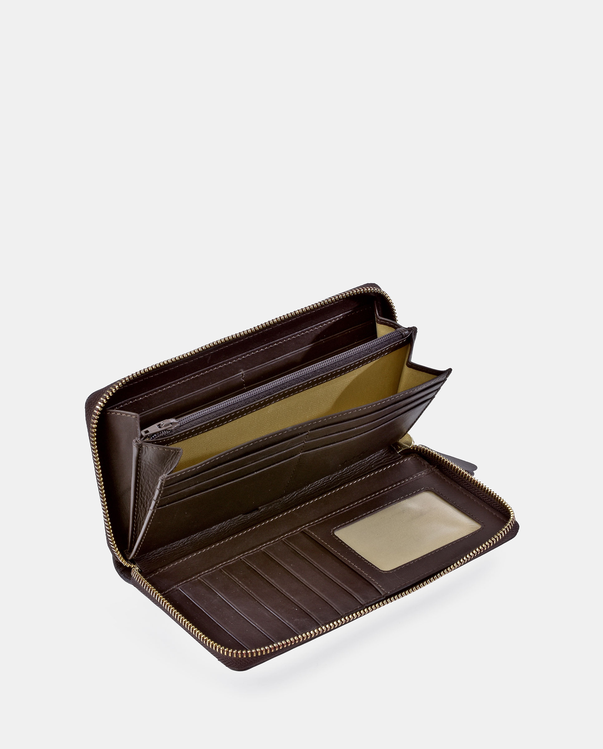 Porta-Moedas Grande com Secção para Notas e Fecho de Correr - Fumé/Tabaco Castanho-3