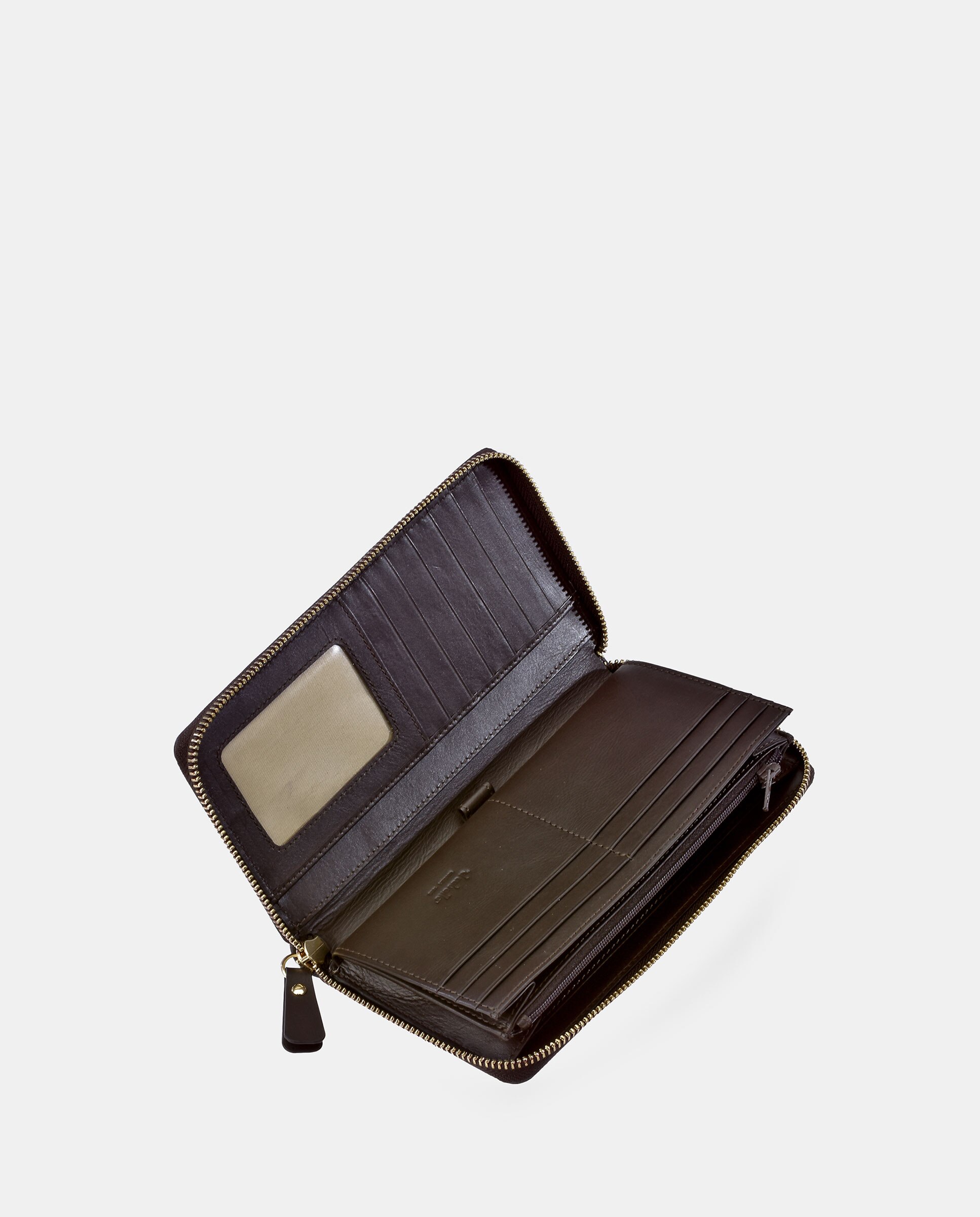 Porta-Moedas Grande com Secção para Notas e Fecho de Correr - Fumé/Tabaco Castanho-4