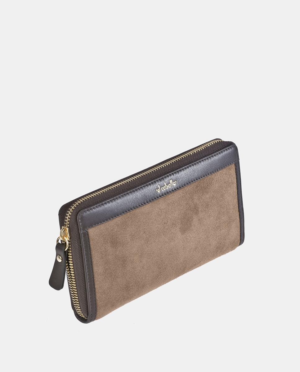 Porta-Moedas Grande com Secção para Notas e Fecho de Correr - Fumé/Tabaco Castanho-6