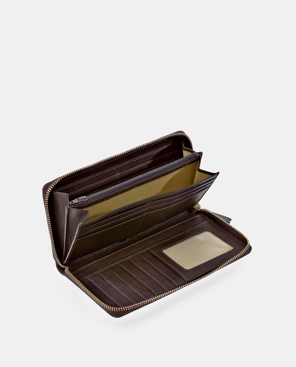 Porta-Moedas Grande com Secção para Notas e Fecho de Correr - Fumé/Tabaco Castanho-7