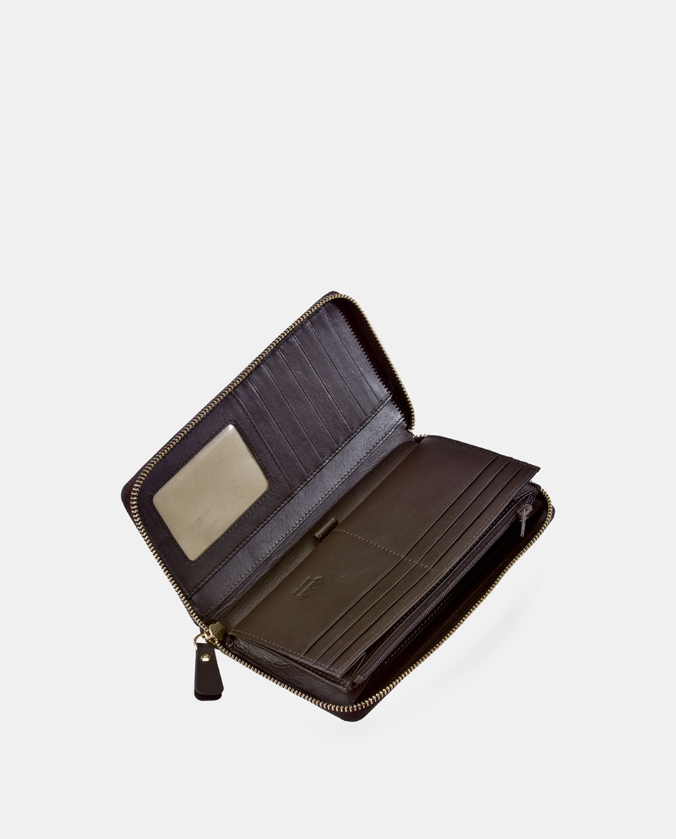 Porta-Moedas Grande com Secção para Notas e Fecho de Correr - Fumé/Tabaco Castanho-8