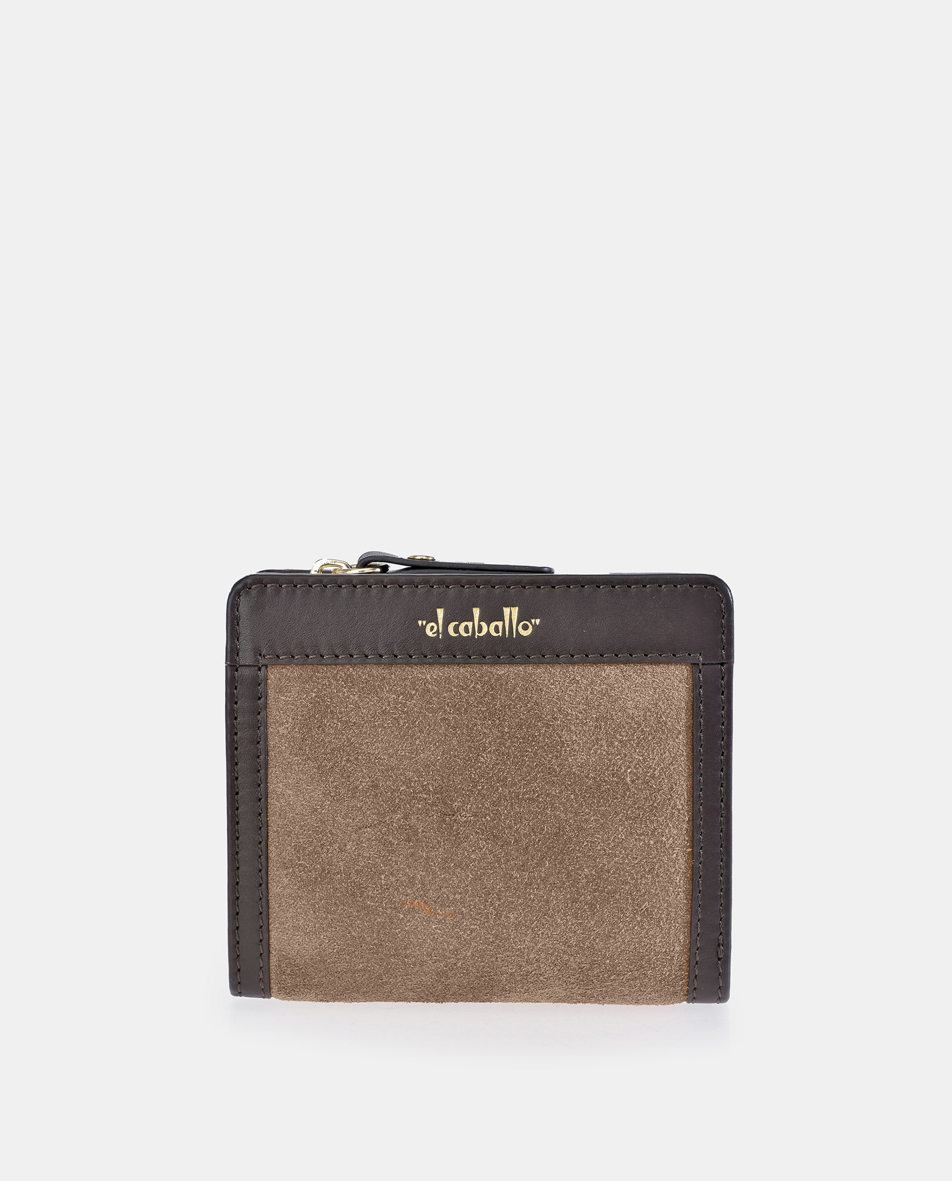 Porta-Moedas Mini em Pele com Secção para Notas e Fecho de Correr - Fumé/Tabaco Castanho-1