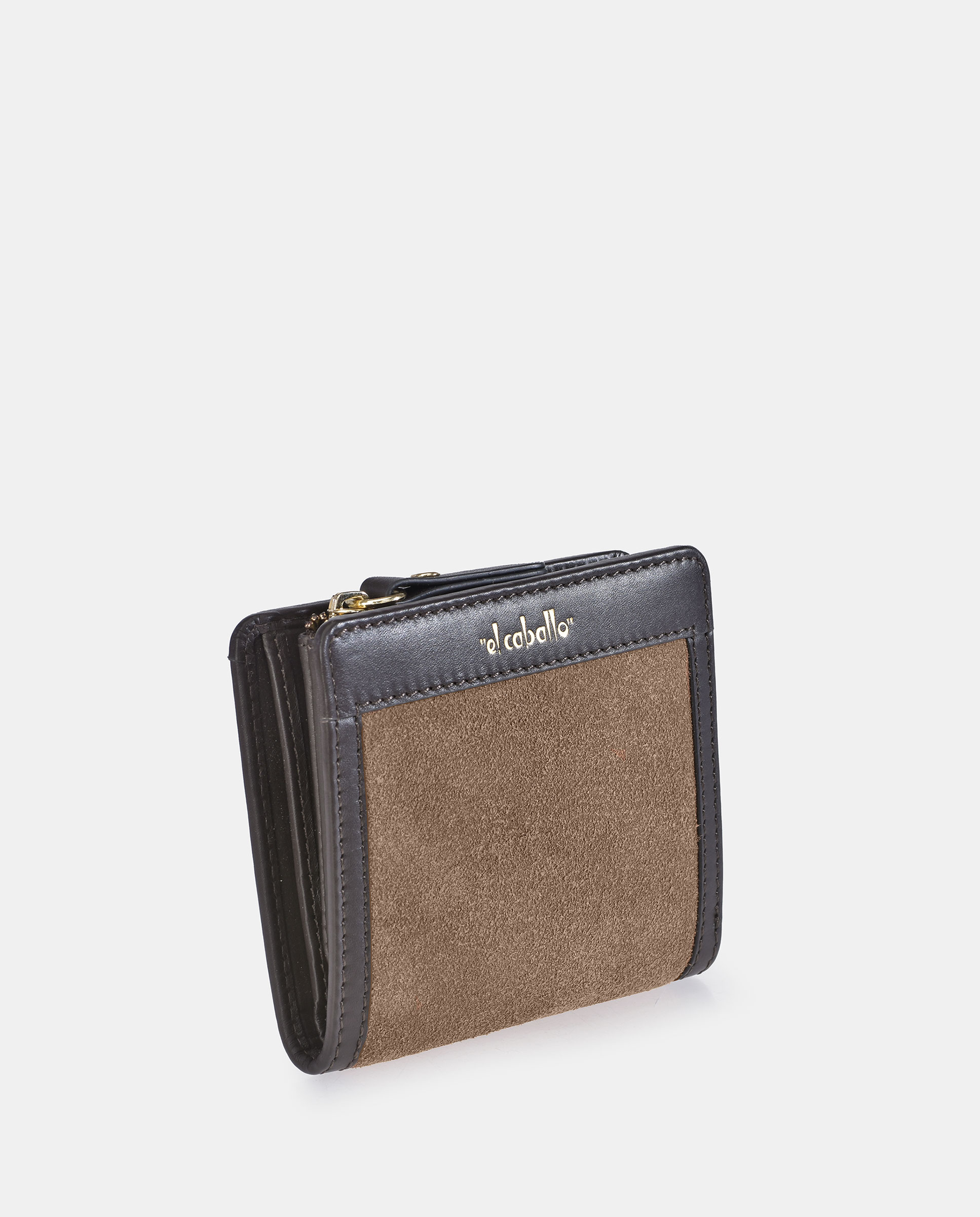 Porta-Moedas Mini em Pele com Secção para Notas e Fecho de Correr - Fumé/Tabaco Castanho-2