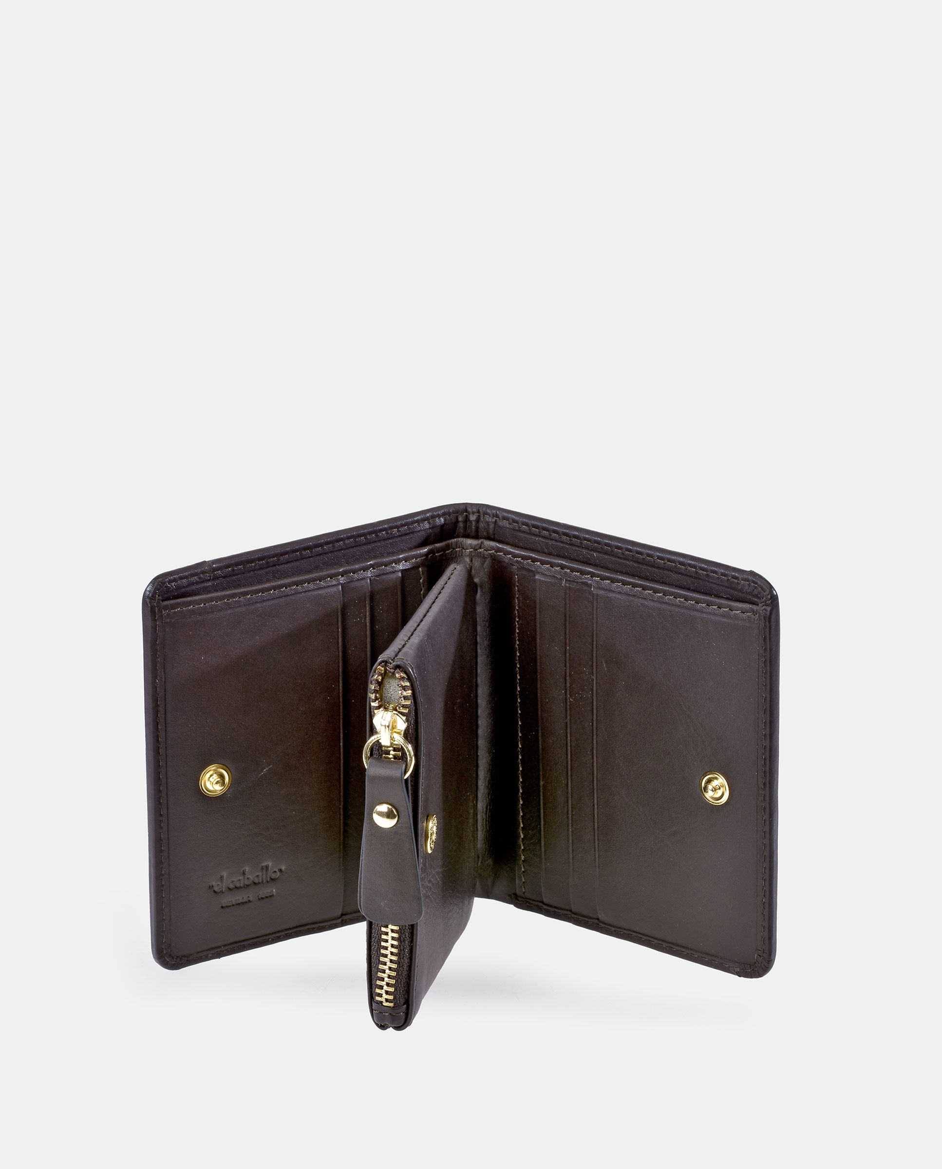 Porta-Moedas Mini em Pele com Secção para Notas e Fecho de Correr - Fumé/Tabaco Castanho-3