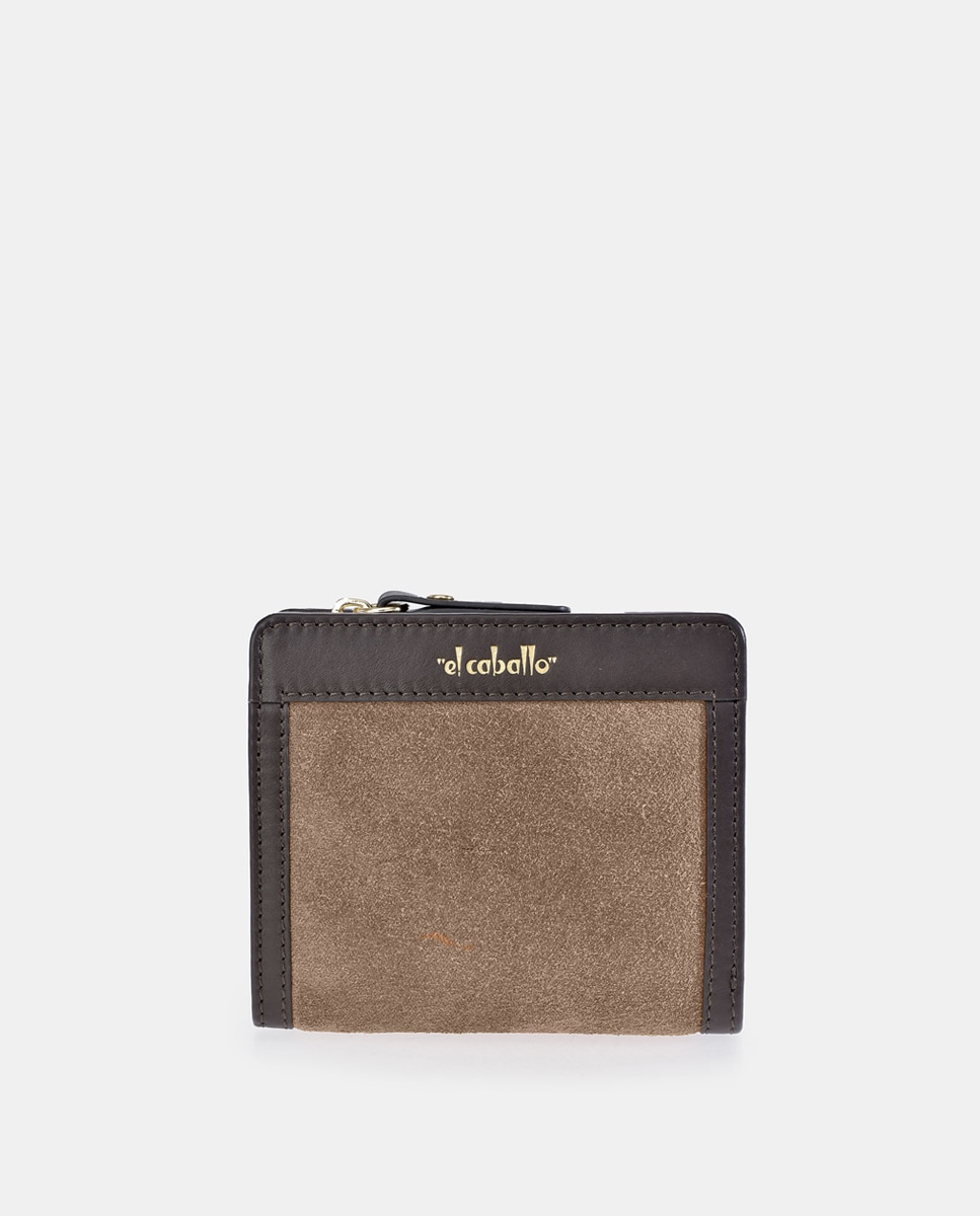 Porta-Moedas Mini em Pele com Secção para Notas e Fecho de Correr - Fumé/Tabaco Castanho-5