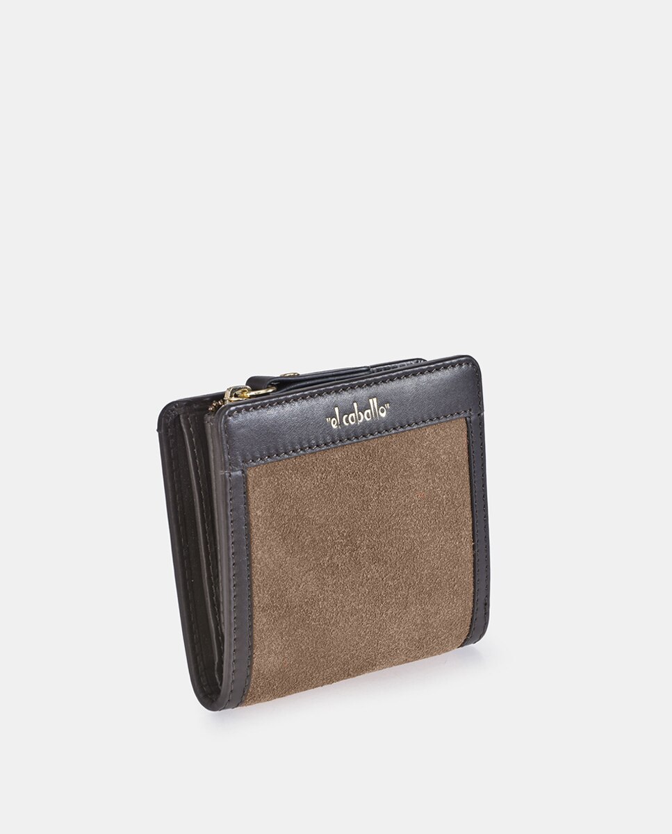 Porta-Moedas Mini em Pele com Secção para Notas e Fecho de Correr - Fumé/Tabaco Castanho-6