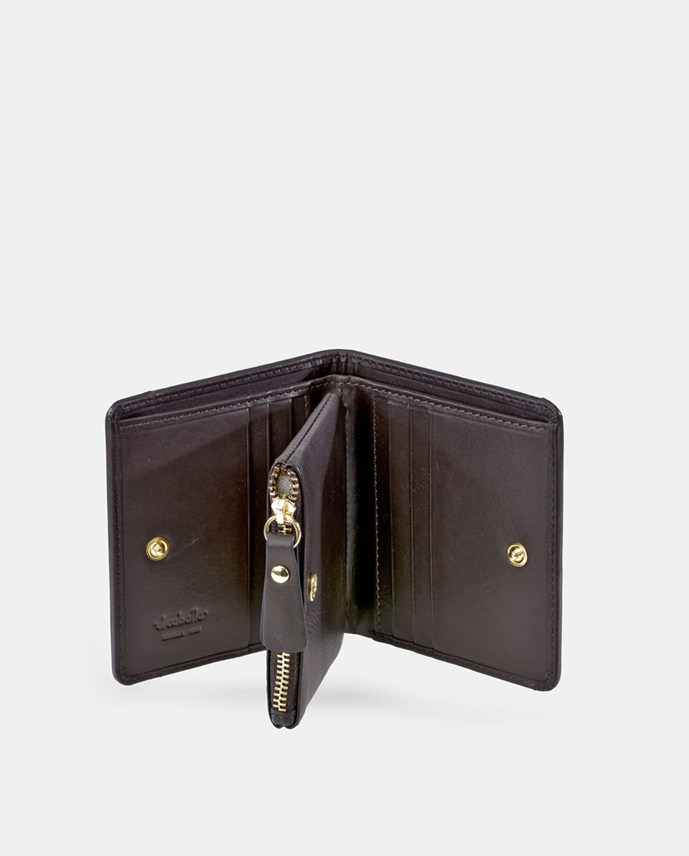Porta-Moedas Mini em Pele com Secção para Notas e Fecho de Correr - Fumé/Tabaco Castanho-7