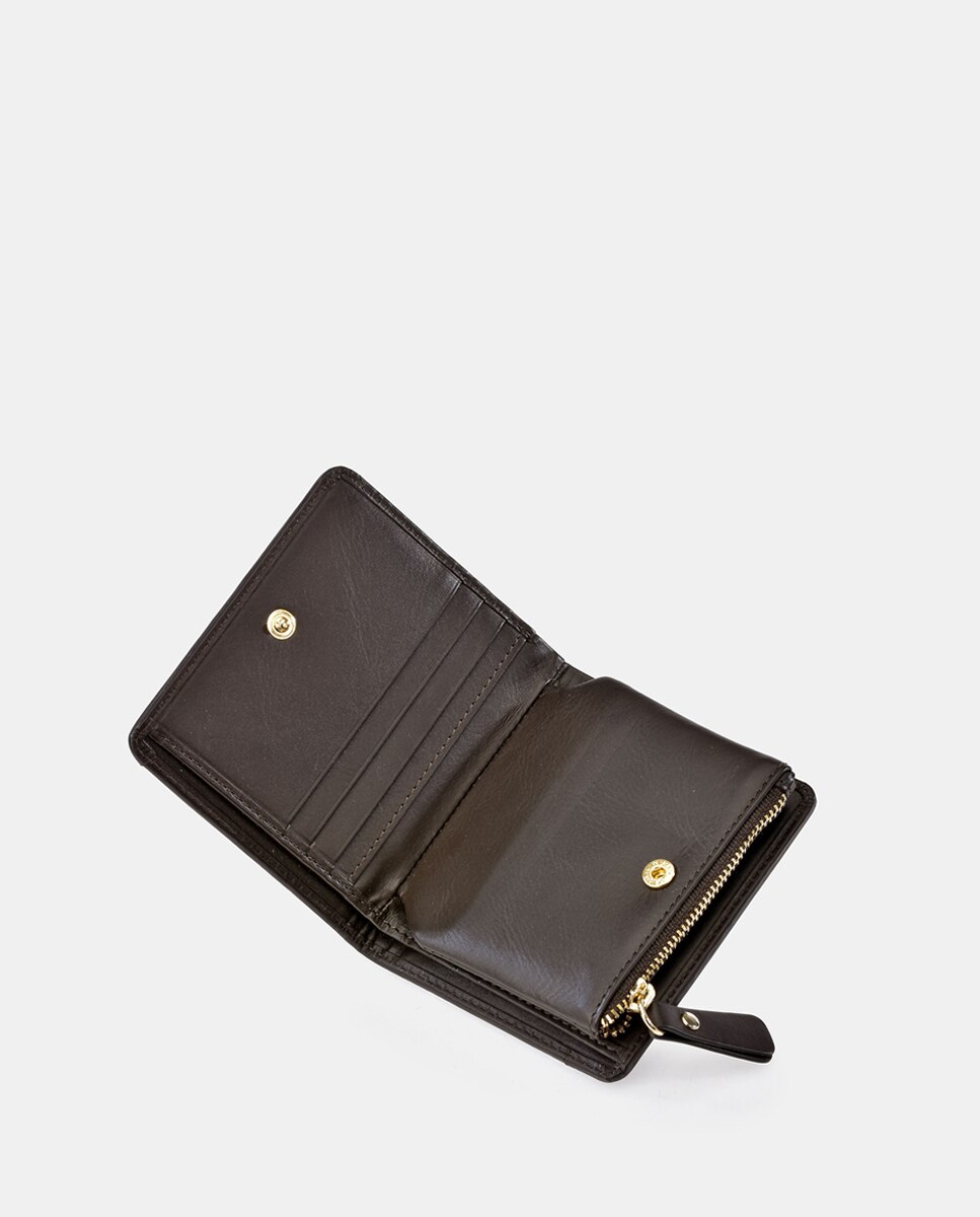 Porta-Moedas Mini em Pele com Secção para Notas e Fecho de Correr - Fumé/Tabaco Castanho-8