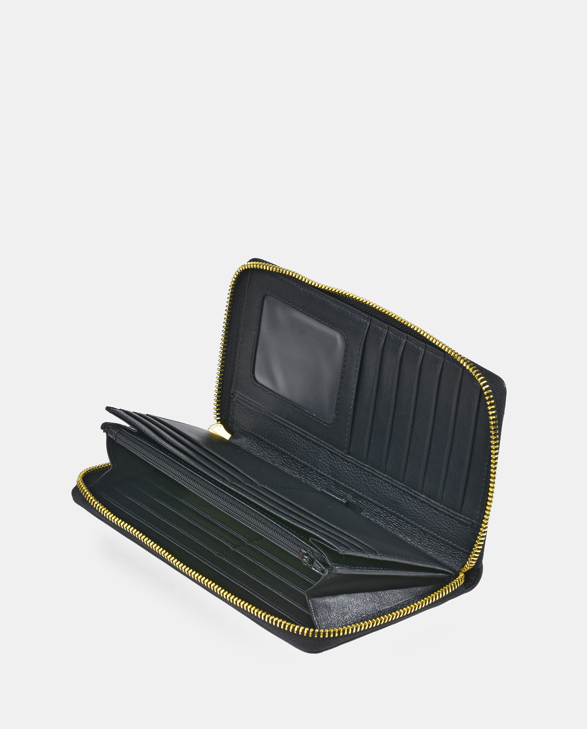Porta-Moedas Grande em Vaqueta e Lona com Secção para Notas e Fecho de Correr - Cor de Tijolo Preto-4