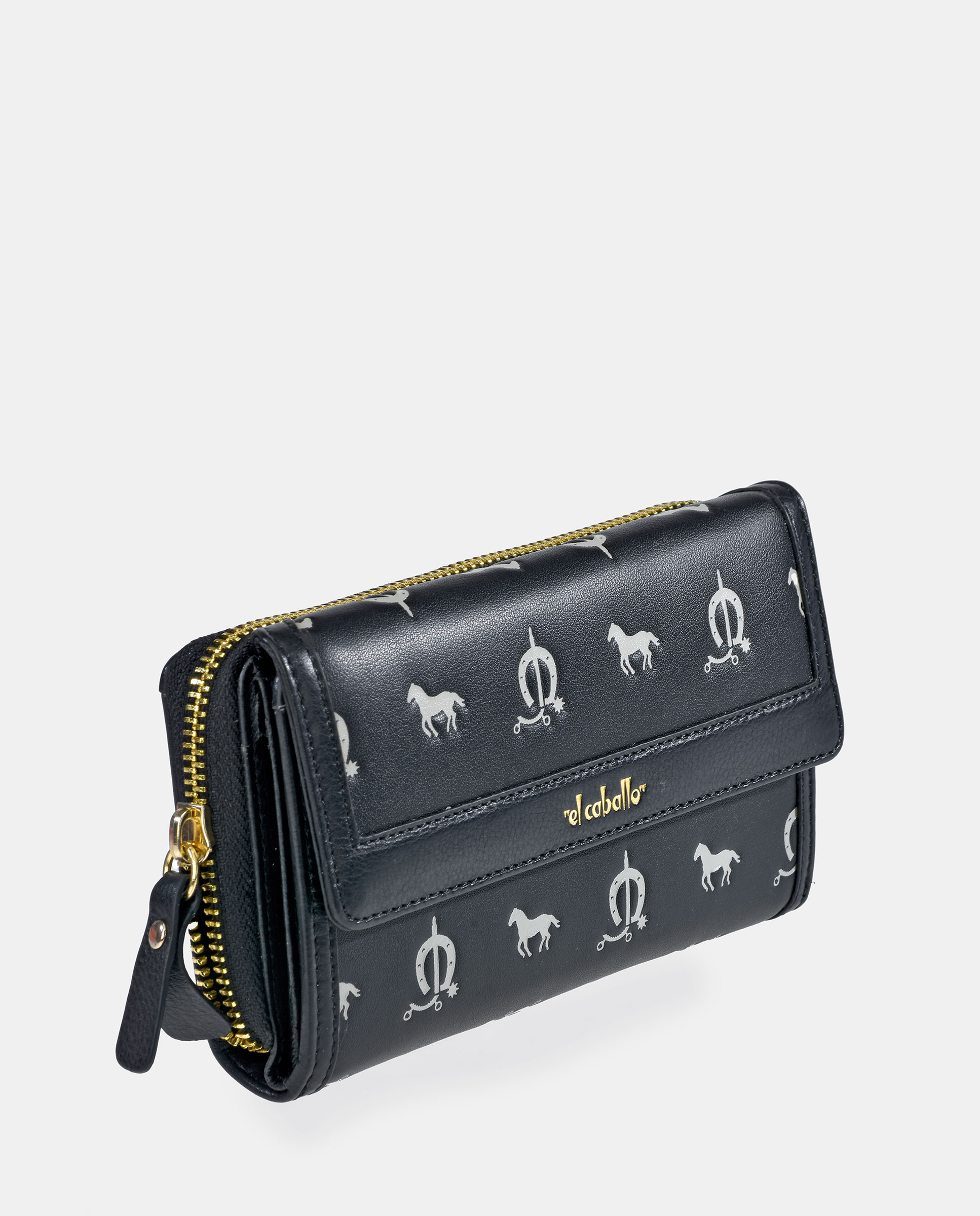 Porta-Moedas em Vaqueta e Lona com Secção para Notas e Aba - Cor de Tijolo Preto-2